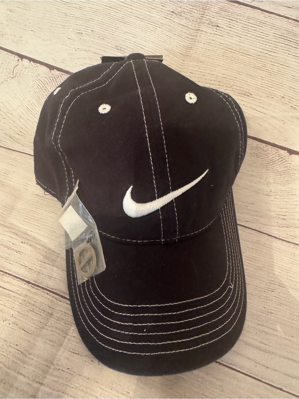 Nike Black Cap with White Swoosh and Stitching